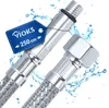 A close-up of a flexible metal hose with water splashes around it. Produktbild-Vorschau