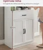 A person's legs are visible as they stand next to a white kitchen cabinet. The cabinet has a drawer and two doors with handles. A measurement line indicates a height of 92.5 cm. Text at the top of the image highlights 'Optimal height' and 'Enables coffee p Produktbild-Vorschau