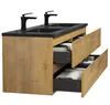 A bathroom vanity with two sinks and drawers. Anteprima dell’immagine prodotto