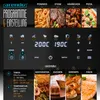 A collage of food images and an air fryer control panel with various program icons and settings displayed. Produktbild-Vorschau