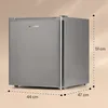 A small silver refrigerator is shown with dimensions indicated by dashed lines and text labels. Náhled obrázku produktu