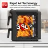 A cutaway view of a black air fryer showing a whole chicken and french fries inside, with a graphic indicating 360-degree cooking. Náhľad obrázku produktu