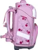 A side view of a pink school backpack with a cherry pattern. Produktbild-Vorschau