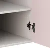 Close-up view of an open cabinet showing shelves and a hinge on the door. Produktbild-Vorschau