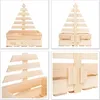 A collage of four images showing a wooden Christmas tree-shaped box from different angles, highlighting its construction and details. Produktbild-Vorschau