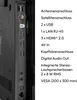 A close-up view of the rear ports of a television, with a list of its technical specifications. Produktbild-Vorschau