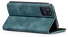 A teal flip case for an iPhone 13 is shown from a side angle, propped open. Produktbild-Vorschau