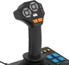 A close-up studio shot of a black and gray gaming joystick with orange and blue buttons, set against a white background. Produktbild-Vorschau