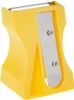 A yellow pencil sharpener with a silver blade. Produktbild-Vorschau