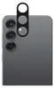 A close-up view of the rear camera module of a smartphone, with a black camera lens protector placed over it. Produktbild-Vorschau