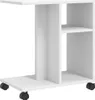 A white side table with wheels on a white background. Produktbild-Vorschau