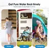 Collage of three scenes showing people using a water filter in different environments: home kitchen, RV, and camping. Náhled obrázku produktu