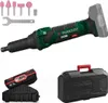 A collage of images showing a cordless rotary tool with accessories, a battery pack, charger, and a carrying case. Produktbild-Vorschau
