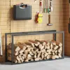A firewood rack filled with logs is shown against a slatted wooden wall in a storage area. Podgląd zdjęcia produktu
