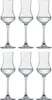 Six clear glass digestif glasses filled with a clear liquid, arranged in two rows of three. Náhled obrázku produktu