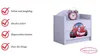 A white bedside table with a cartoon car design and a pink alarm clock on top, with feature callouts on the left. Náhled obrázku produktu