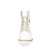 A white lace-up boot with faux fur trim is shown against a white background. Produktbild-Vorschau