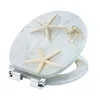 A toilet seat with a marble-like pattern and starfish and coral decorations. Produktbild-Vorschau