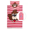 A bedding set with a cartoon bear design and red and white stripes. Anteprima dell’immagine prodotto