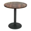 A round bistro table with a wood-grain top and a black pedestal base, isolated on a white background. Produktbild-Vorschau