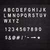A black felt letter board with white letters, numbers, and symbols arranged in rows. Produktbild-Vorschau