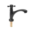 A black kitchen faucet with a gold threaded base is shown against a white background. Produktbild-Vorschau