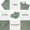A collage of images showcasing a green corduroy bean bag chair for children, highlighting its features. Produktbild-Vorschau