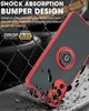 A close-up, angled shot of a phone case with a ring holder, set against a dark, textured background with a chain-link fence. Produktbild-Vorschau