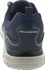 The back view of a navy blue Skechers shoe. Voir les images du produit
