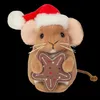 A plush toy mouse wearing a Santa hat and holding a gingerbread cookie. Produktbild-Vorschau