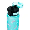 A close-up shot of the top part of a turquoise water bottle with a rainbow pattern. Podgląd zdjęcia produktu