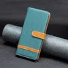 A teal and brown flip phone case is displayed on a dark, textured background. Produktbild-Vorschau