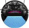 The underside of a black robot vacuum cleaner with its cleaning brushes, roller, and a blue mopping pad visible. Podgląd zdjęcia produktu
