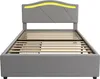 A bed frame with a headboard and slatted base, shown from the front. Anteprima dell’immagine prodotto