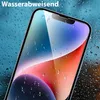 A close-up of a smartphone screen with water droplets on it, against a blurred background of water. Produktbild-Vorschau