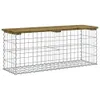 A gabion bench with a wooden top, isolated on a white background. Anteprima dell’immagine prodotto