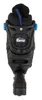 A close-up, front view of a black and blue rollerblade for children. Voir les images du produit