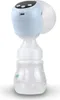 A close-up studio shot of a light blue electric breast pump attached to a clear baby bottle, isolated on a white background. Podgląd zdjęcia produktu