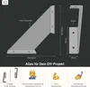 Diagrams and marketing icons illustrating features of shelf brackets. Produktbild-Vorschau