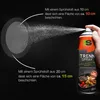 A hand holding a spray can, demonstrating its spray pattern and coverage at different distances. Produktbild-Vorschau