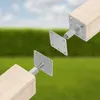 Two wooden posts with metal connectors are shown against a blurred green and blue background. Produktbild-Vorschau