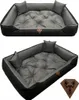 A collage of two images showing a large dog bed from different angles, with a separate logo tag. Náhled obrázku produktu