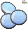 Three round vacuum cleaner filters are stacked on a white background, with a logo in the top right corner. Produktbild-Vorschau