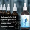 Several brown glass bottles with white droppers are lined up, with one bottle in the foreground prominently displaying a label with a blue fish. Produktbild-Vorschau