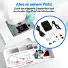 A close-up view of a sewing machine with its accessories laid out, accompanied by marketing text. Produktbild-Vorschau