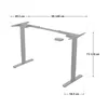 A diagram showing the dimensions of a gray metal desk frame. Produktbild-Vorschau