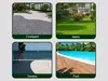 A collage of four different outdoor settings: a courtyard with gravel, a green lawn, a terrace overlooking the sea, and a poolside deck. Náhľad obrázku produktu