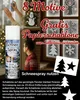 A collage showing a can of snow spray, a person applying it to a window with stencils, and examples of the stencils. Produktbild-Vorschau
