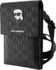 A black Karl Lagerfeld crossbody bag with a monogram pattern and a cartoonish Karl Lagerfeld figure on the flap. Anteprima dell’immagine prodotto