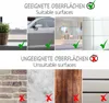Collage showing suitable and unsuitable surfaces for suction cups, with checkmarks and crosses. Produktbild-Vorschau